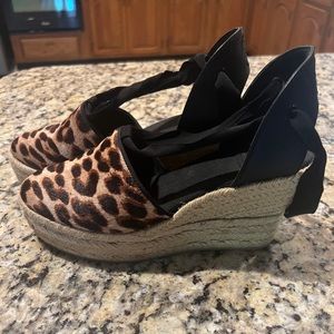 Tory Burch Leopard Wedges with Ankle Ties
